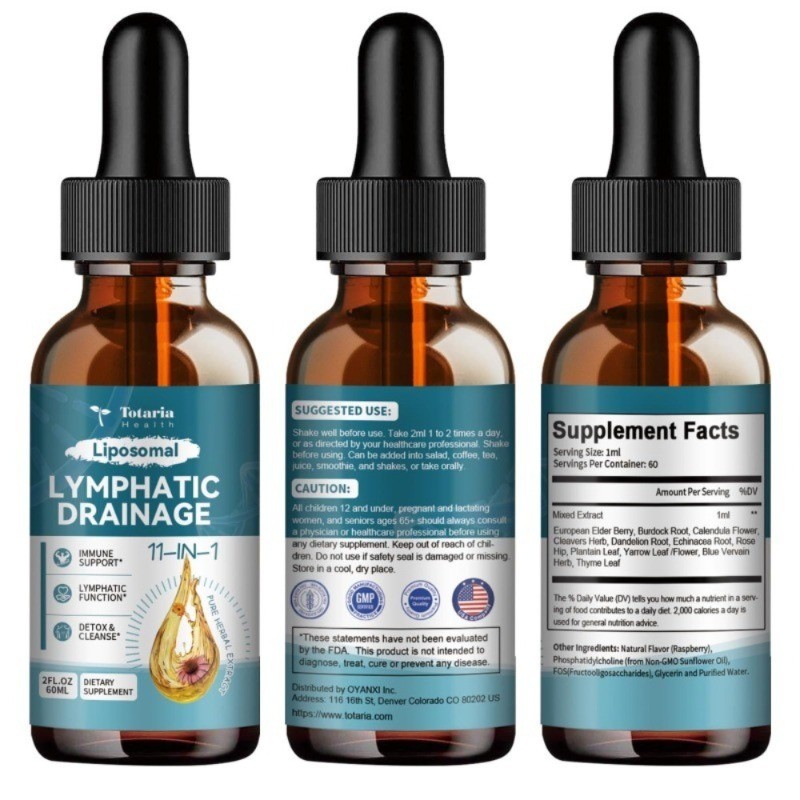 Liposomal Lymphatic Drainage Drops 11 in 1 Organic Lymph Support – 1/2/3 Bottles