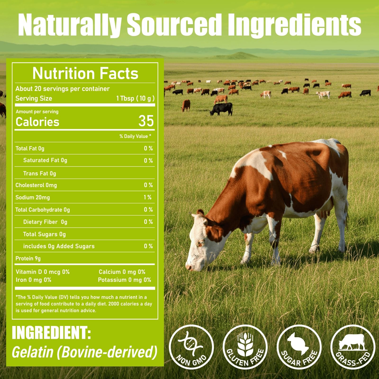 Beef Gelatin Powder Unflavored, 7 oz/198 g Grass Fed Gelatin Powder, Premium …