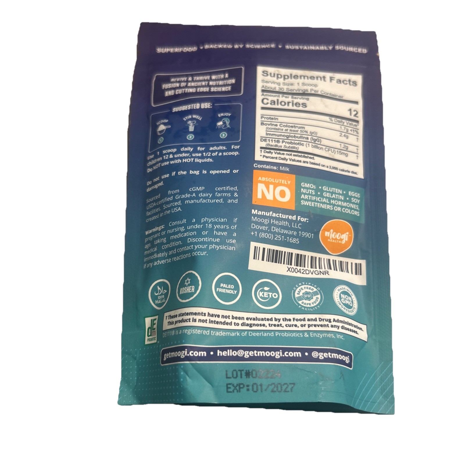 Moogi Health Grass Fed Colostrum 2.6oz Exp 1/27