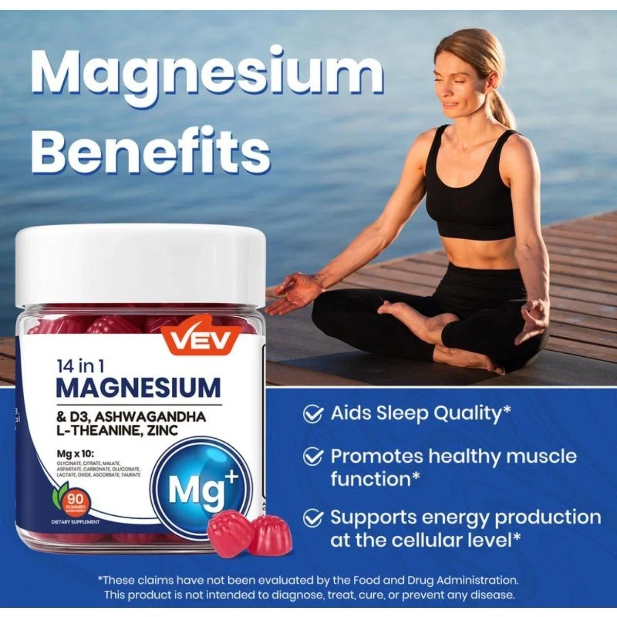 VEV 14-in-1 Magnesium Gummies with Ashwagandha D3 Zinc Designed for Relax & Slee