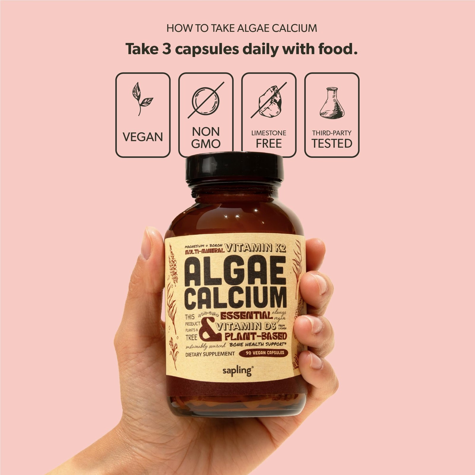 Calcium Supplement – Whole Food with Vitamin K2 90 Count (Pack of 1)