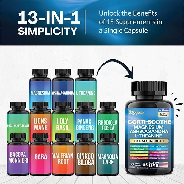 Zoyava Corti-Soothe Magnesium,Ashwagandha,L-Theanine – Supports Cortisol Balance