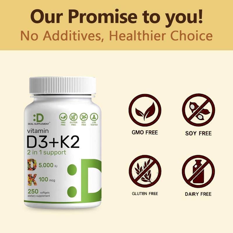 DEAL SUPPLEMENT Vitamin D3 K2 5000IU Softgel, 2-1 Complex, 250 Count