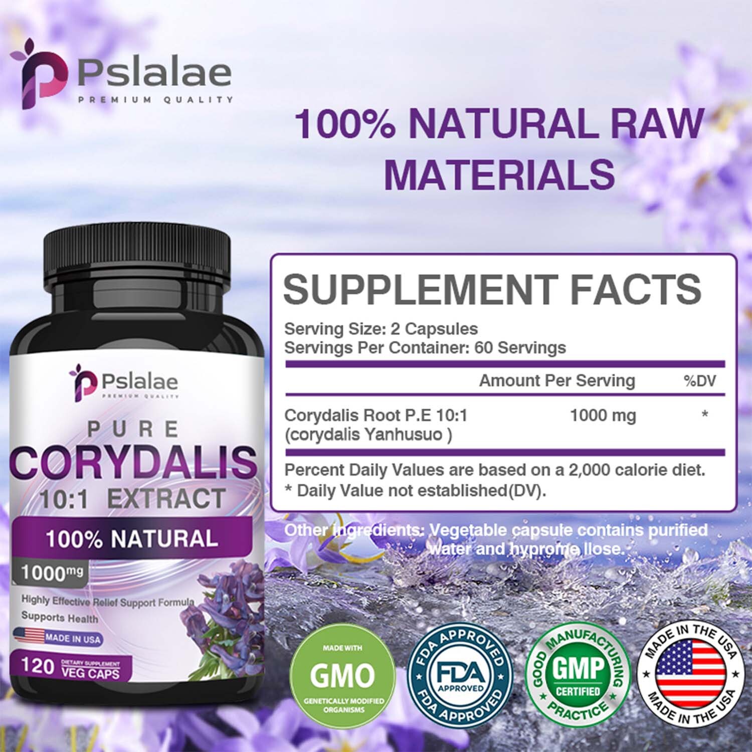 Corydalis Extract Capsules 1000mg – Pain Relief Formula, Relaxation, Non-GMO