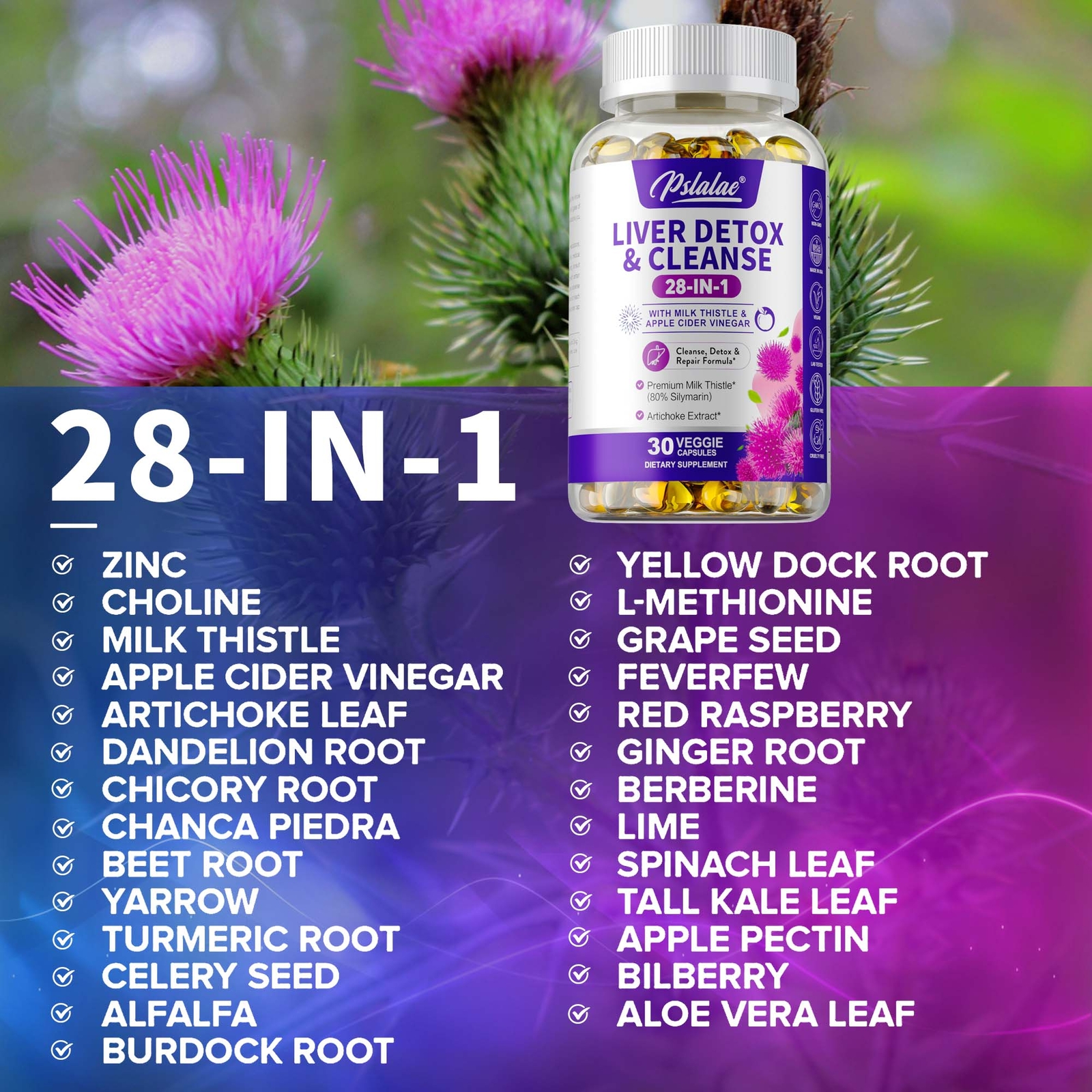 28-In-1 Liver Detox & Cleanse 1430mg – Apple Cider Vinegar – Liver Repair