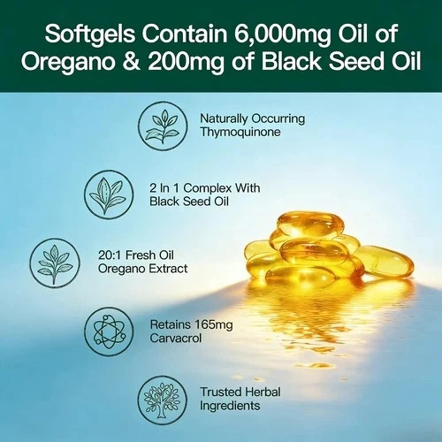 3PCS Powerful Synergy:Oregano Oil 6200mg w/ Black Seed Oil.Immune Boosting