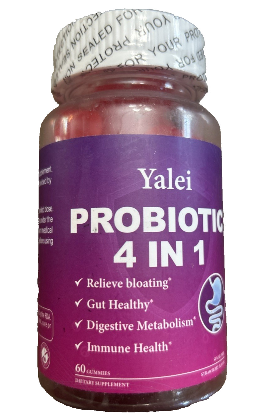 Yalei Probiotic 4 In 1 Gummies Unisex Digestive Health Bloating 60 Ct Exp 11/27