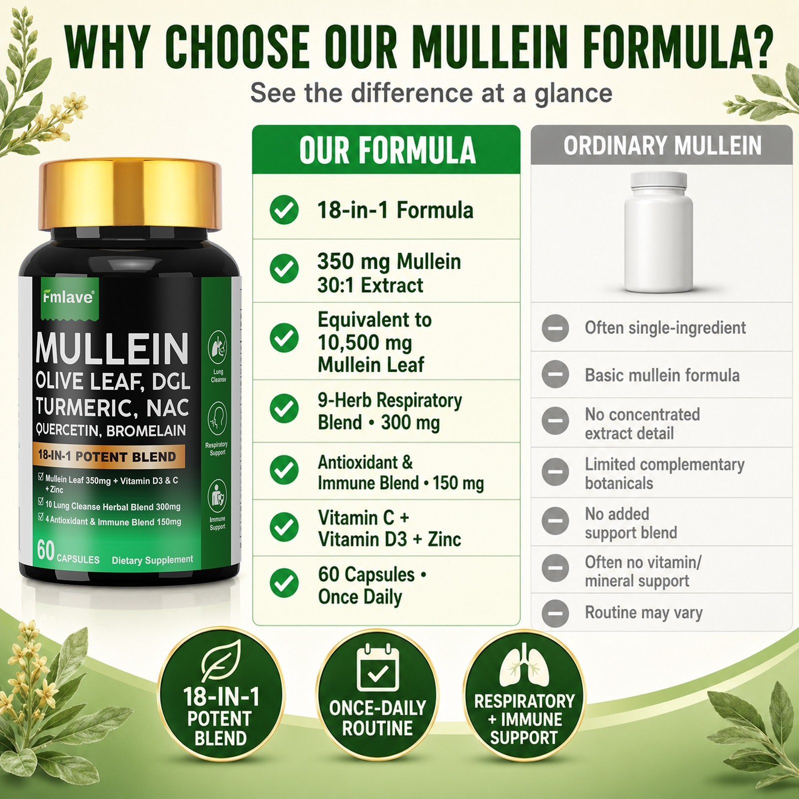 Mullein Lung Detox – Turmeric Quercetin Bromelain NAC Respiratory & Lung Support