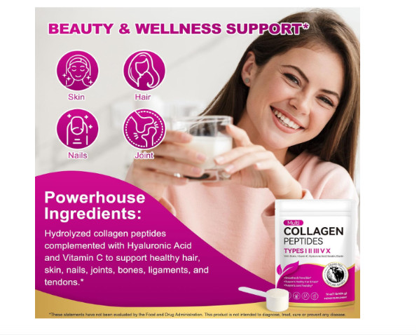 Multi Collagen Peptides Powder Types I II III V X Biotin Vit C Hyaluronic Acid 1