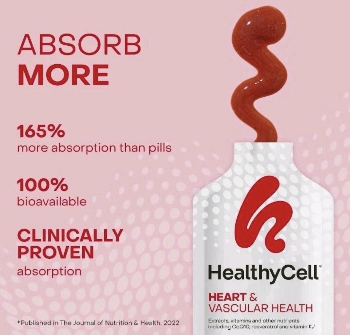 HealthyCell Heart & Vascular Health Strawberry Flavor 30 Gel Packs Exp 9/2027