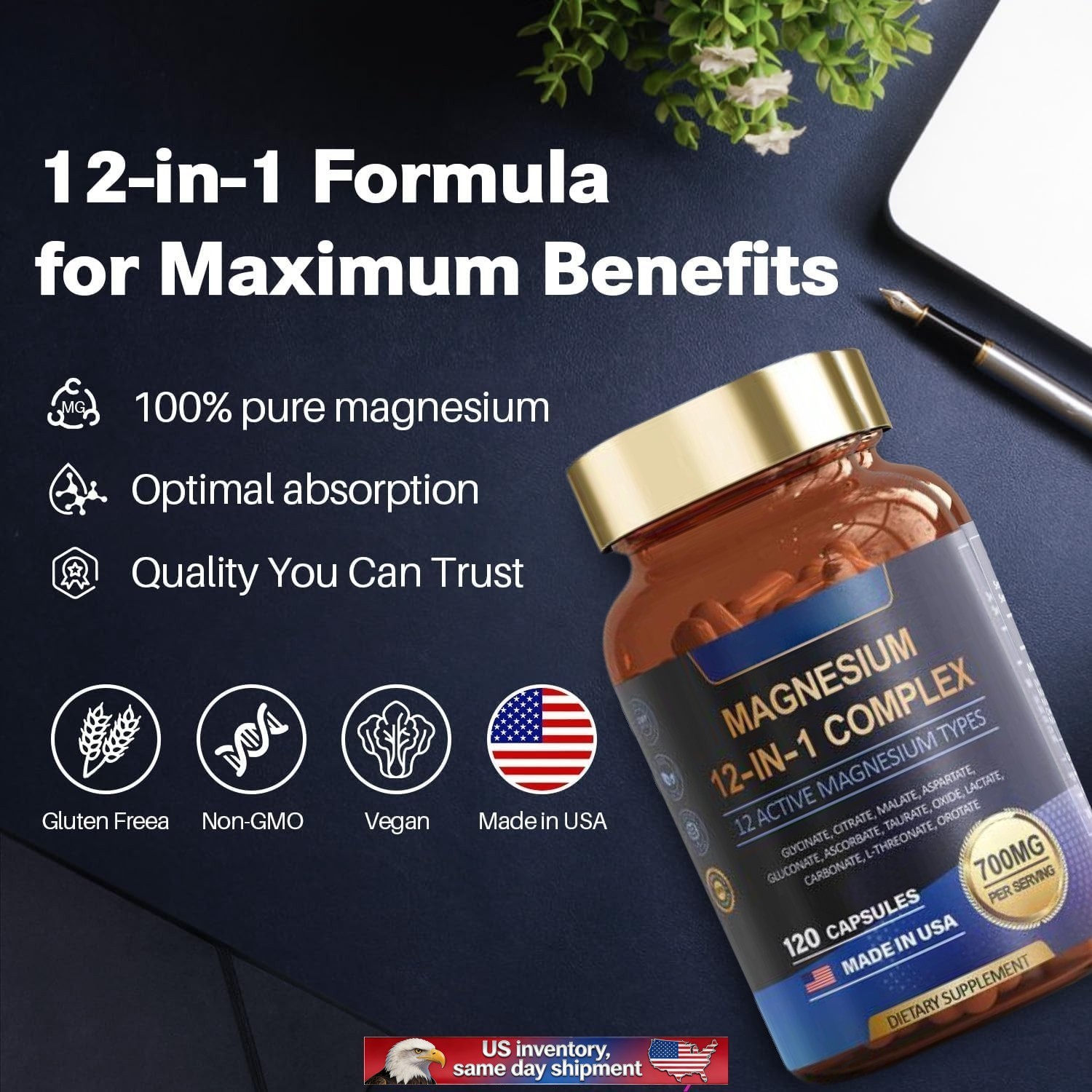1-3 PACK Magnesium Complex 700mg 12 in 1 Magnesium Supplement with 120 counts-+