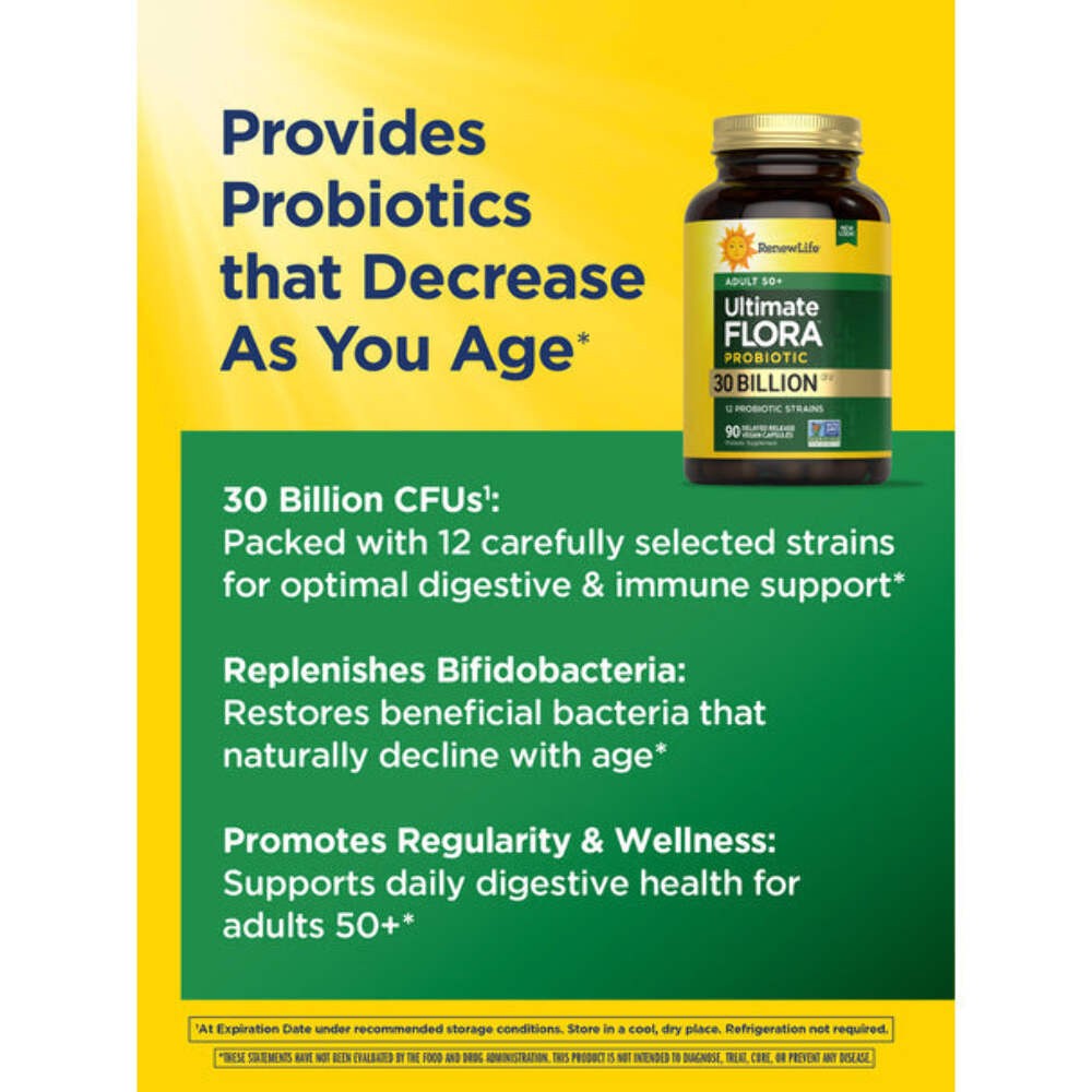 Renew Life Probiotic Adult 50 Plus Probiotic Capsules, Daily Supplement Supports