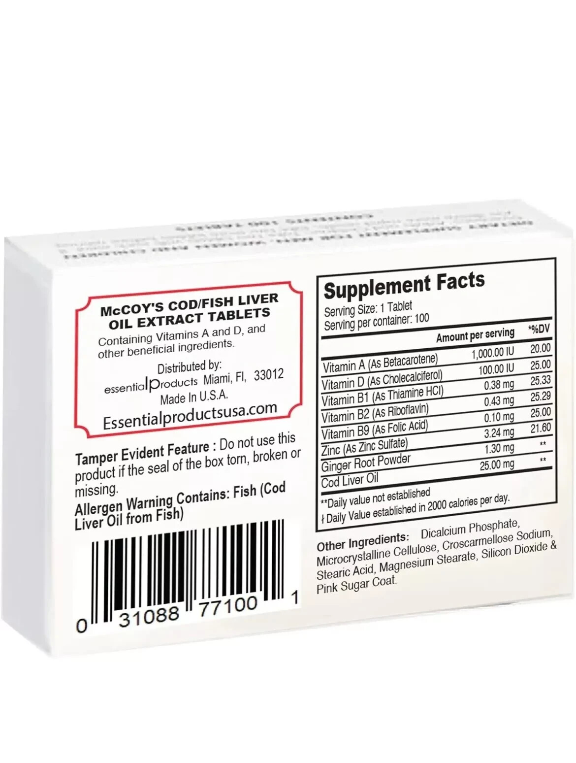 Pastillas Mc Coy Cod/Fish Liver Oil Extract. 100 tablet 2 Pack