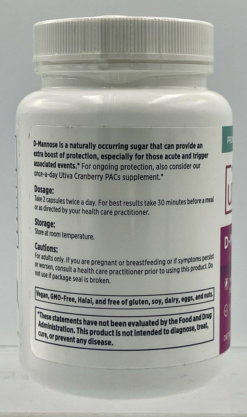 Utiva D-Mannose 120 Capsules Easy to Swallow Urinary Support EXP 10/2027