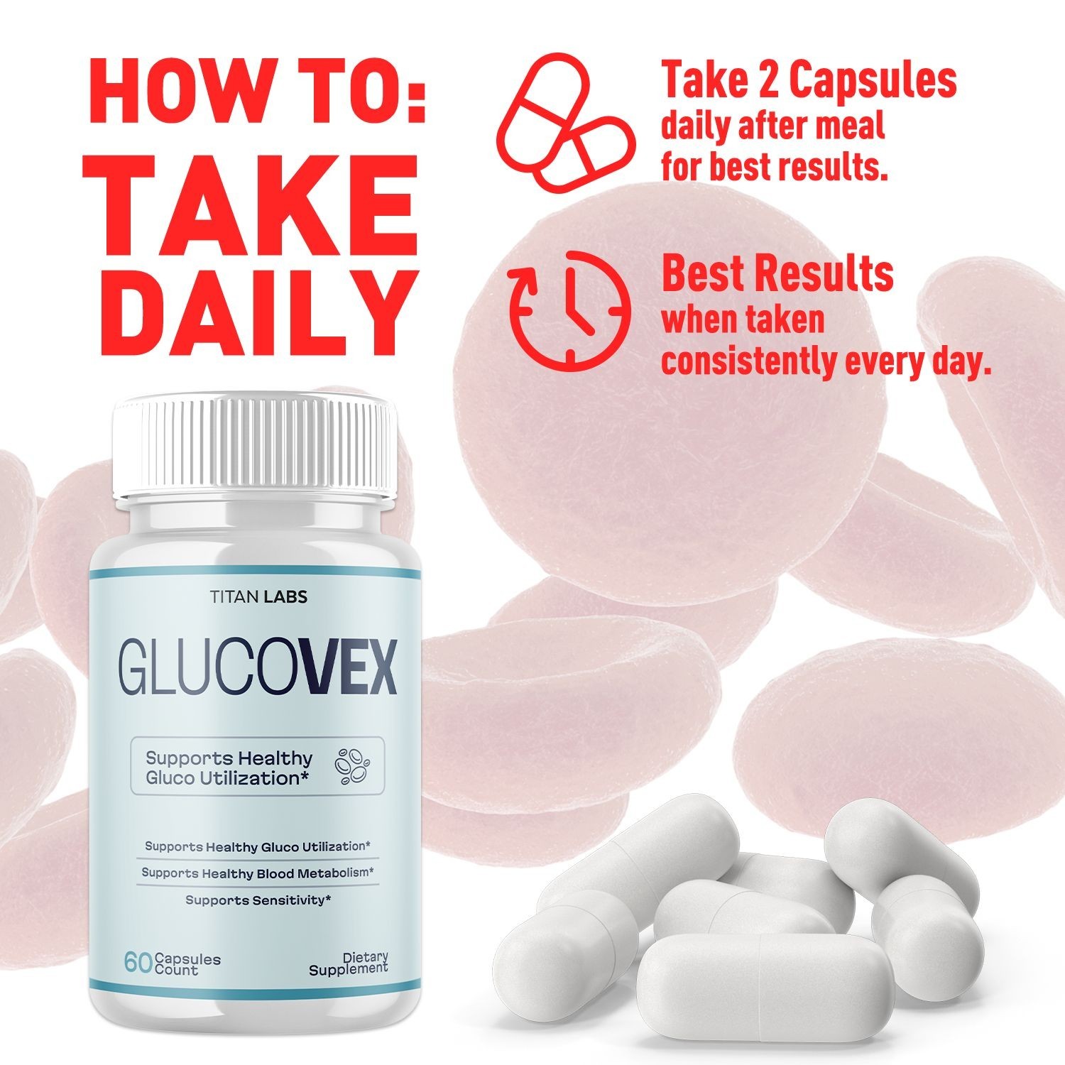 (1 Pack) Glucovex Advanced Blood Support Max Supplement Gluco Vex 60 Capsules
