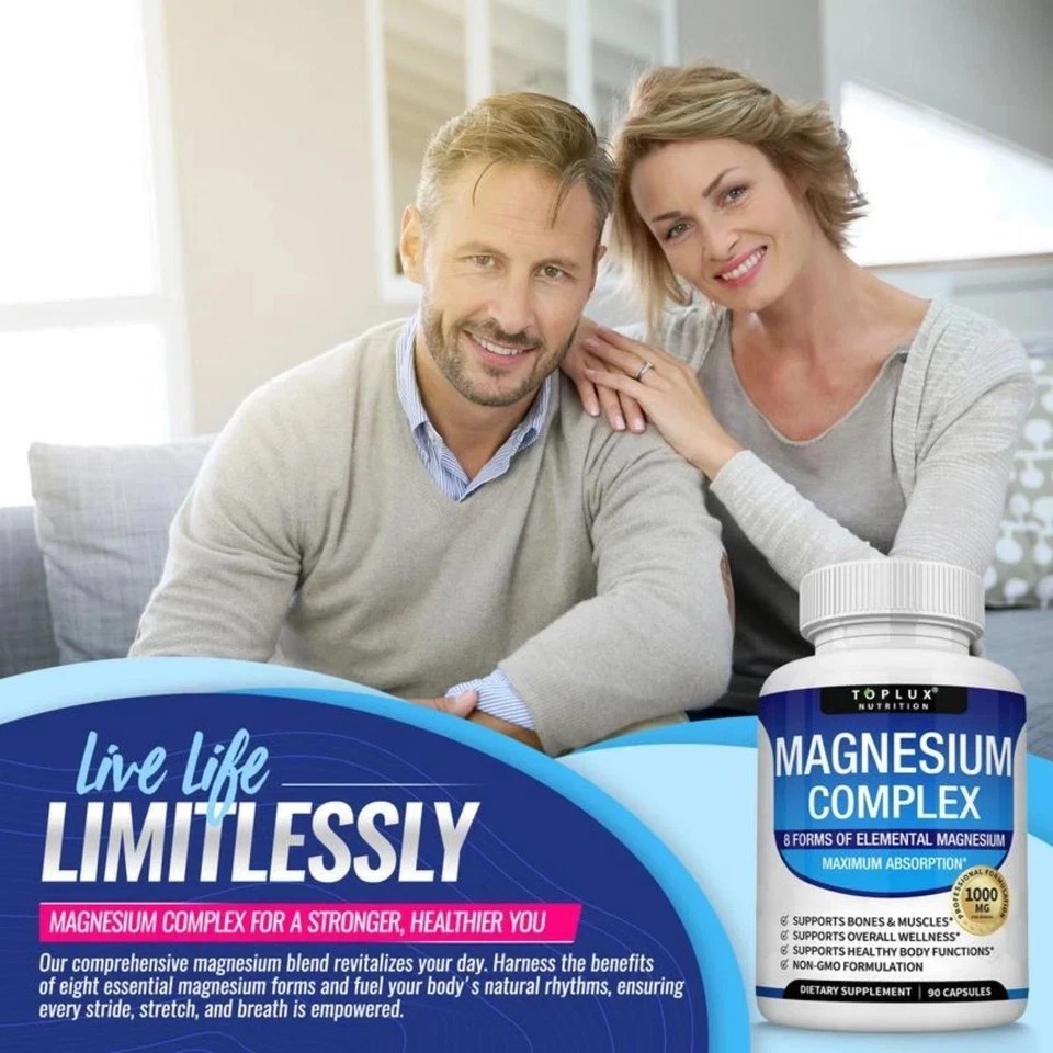 Toplux Magnesium Complex 8 Essential Magnesium Supplement 1000mg 90 Capsules