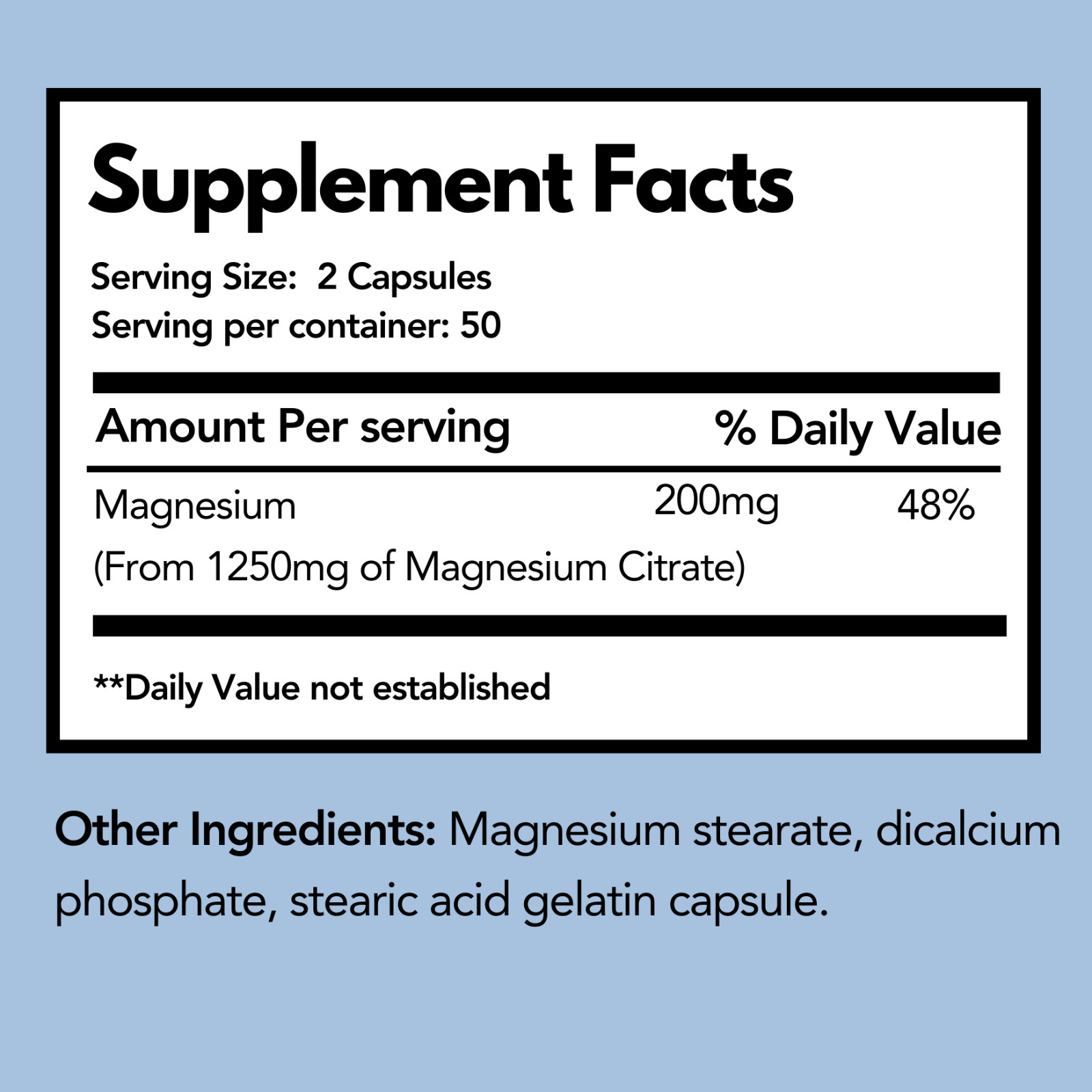 Arymar Magnesium Citrate 1250mg, 200mg Magnesium – 100 Capsules