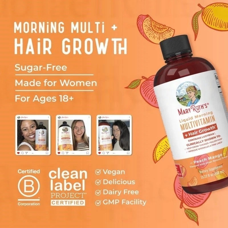 2X Mary Ruth’s Liquid Morning Multivitamin +Hair Growth 15oz Sealed Women Health
