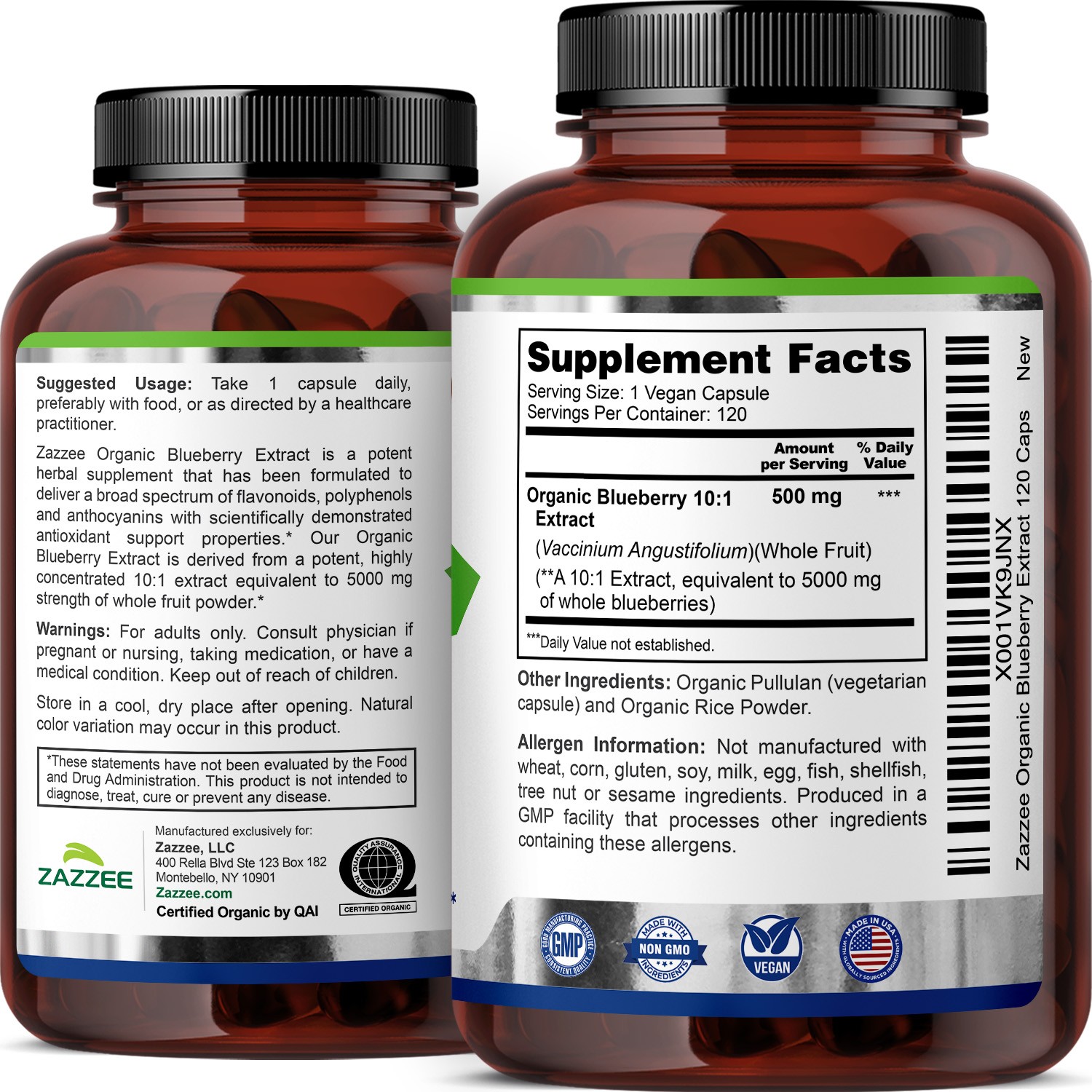 USDA Organic Wild Blueberry Extract Whole Fruit 5000 mg Strength 10:1 Extract