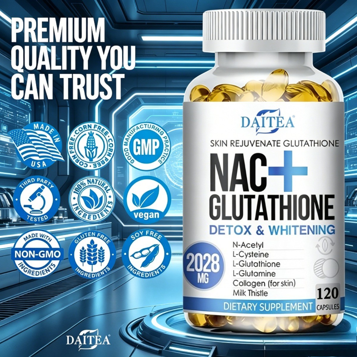 2 BOTTLES-NAC Glutathione Collagen Complex Antioxidant & Anti-Aging Skin Support