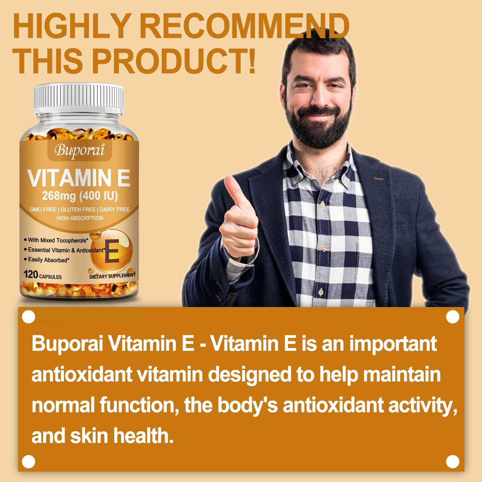 Vitamin E 400 IU -D-Alpha Tocopherol & Mixed Tocopherols-Anti-aging, Antioxidant