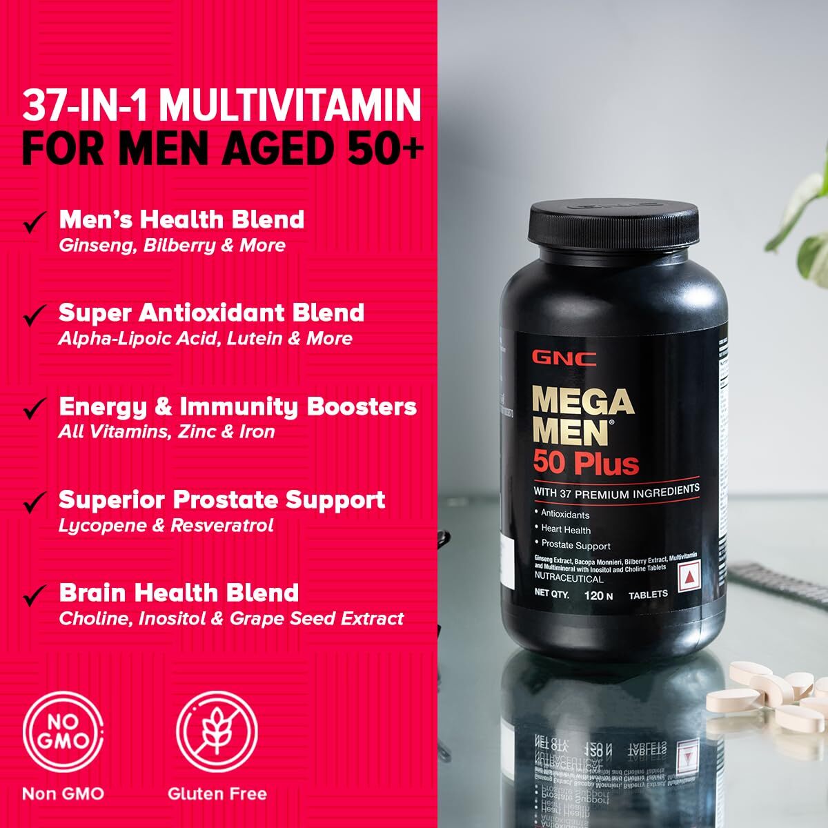 GNC Mega Men 50 Plus 120 Caplets Free Shipping Formulated In USA