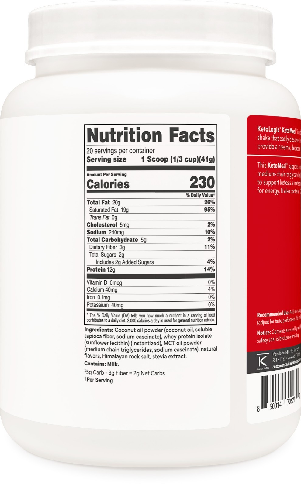 KetoLogic Keto Meal Replacement Shake Powder (Vanilla) (20 Servings)