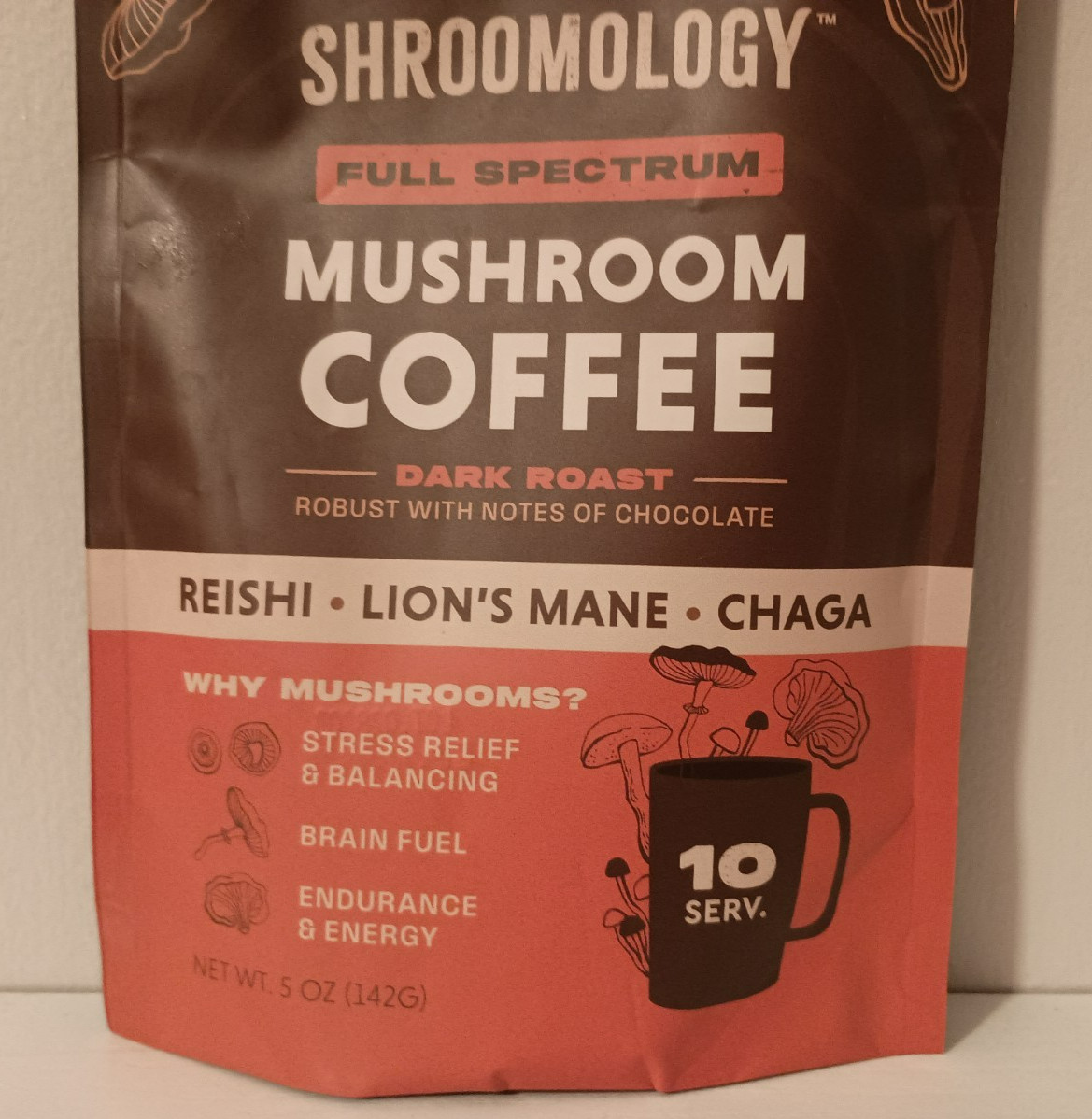 Shroomology™ Full Spectrum Mushroom Coffee Dark Roast 5 Oz Non GMO, Vegan & GF