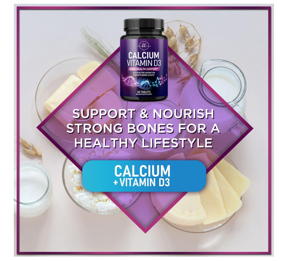 Calcium 1200mg per Serving with Vitamin D3 Bone Teeth Health Supplement 60 Tabs