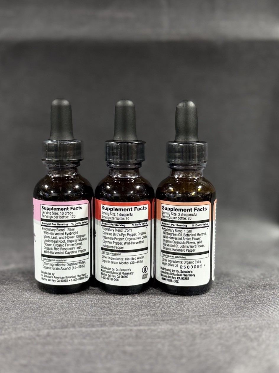 Dr schulze’s Eyebright 1oz, Cayenne 1oz, Deep Tissue 1oz Supplement Drops New!
