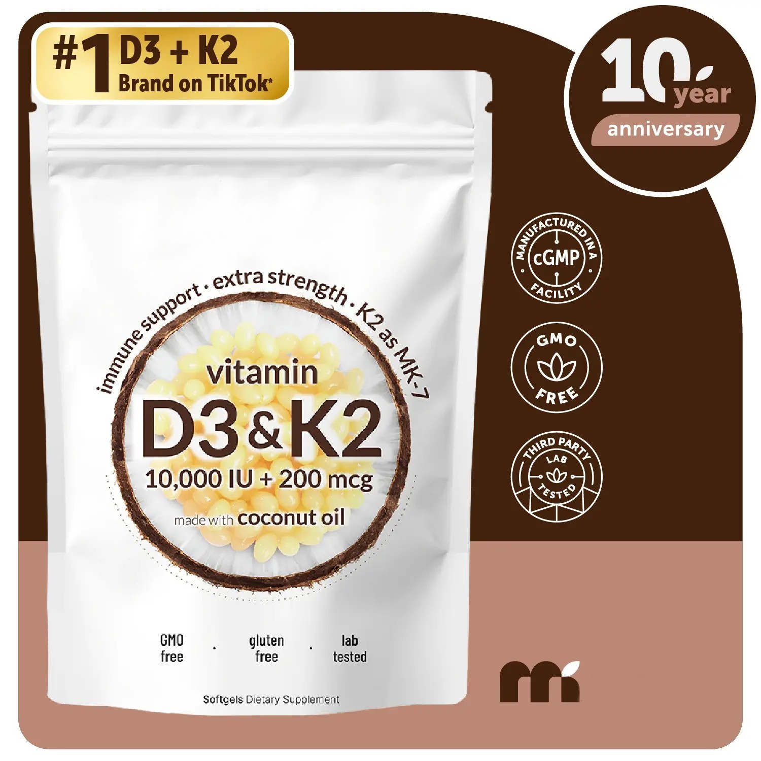 Micro Ingredients Vitamin D3 K2 Coconut oil 300 Softgels Dietary Supplement