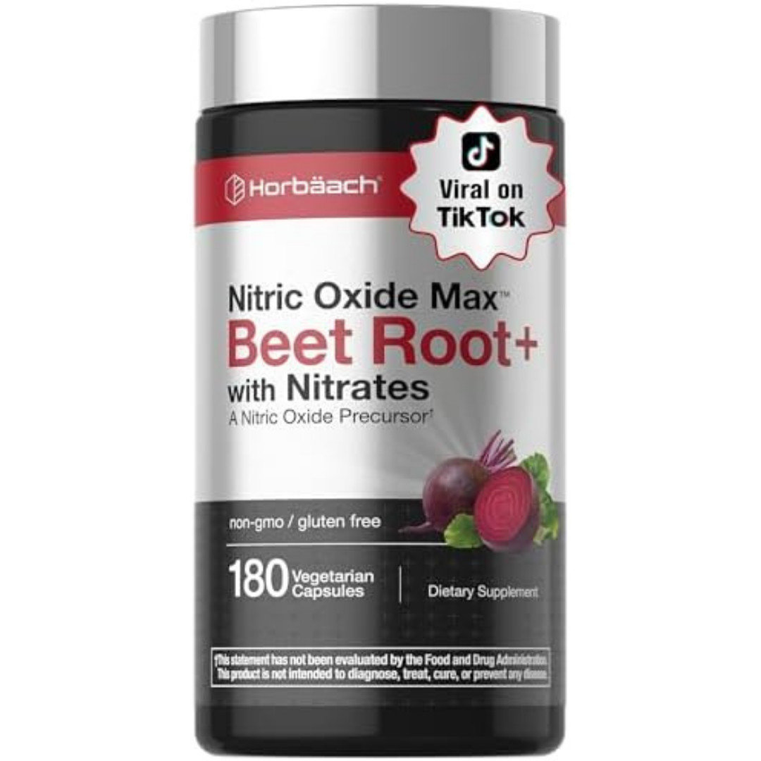 Nitric Oxide Beet Root Capsules | With Nitrates | 180 Count | by Horbaach