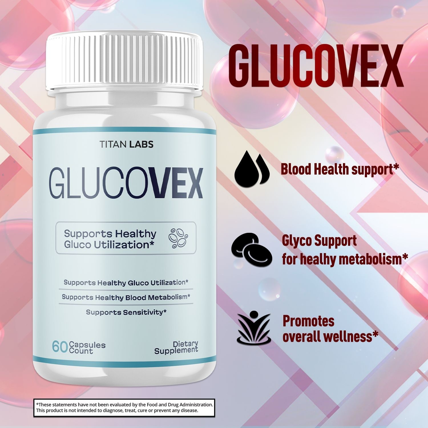 (1 Pack) Glucovex Advanced Blood Support Max Supplement Gluco Vex 60 Capsules