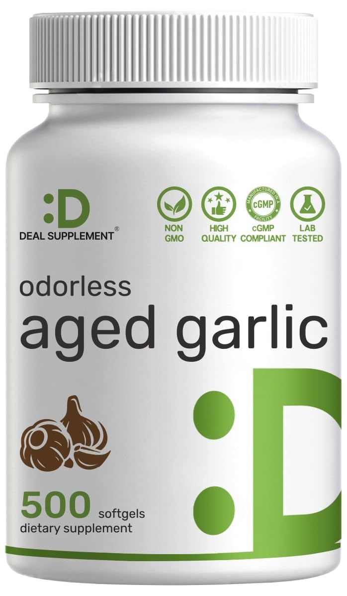Odorless Aged Garlic Softgels 500 Count with MCT Oil – Non-GMO, 2-Year Extract