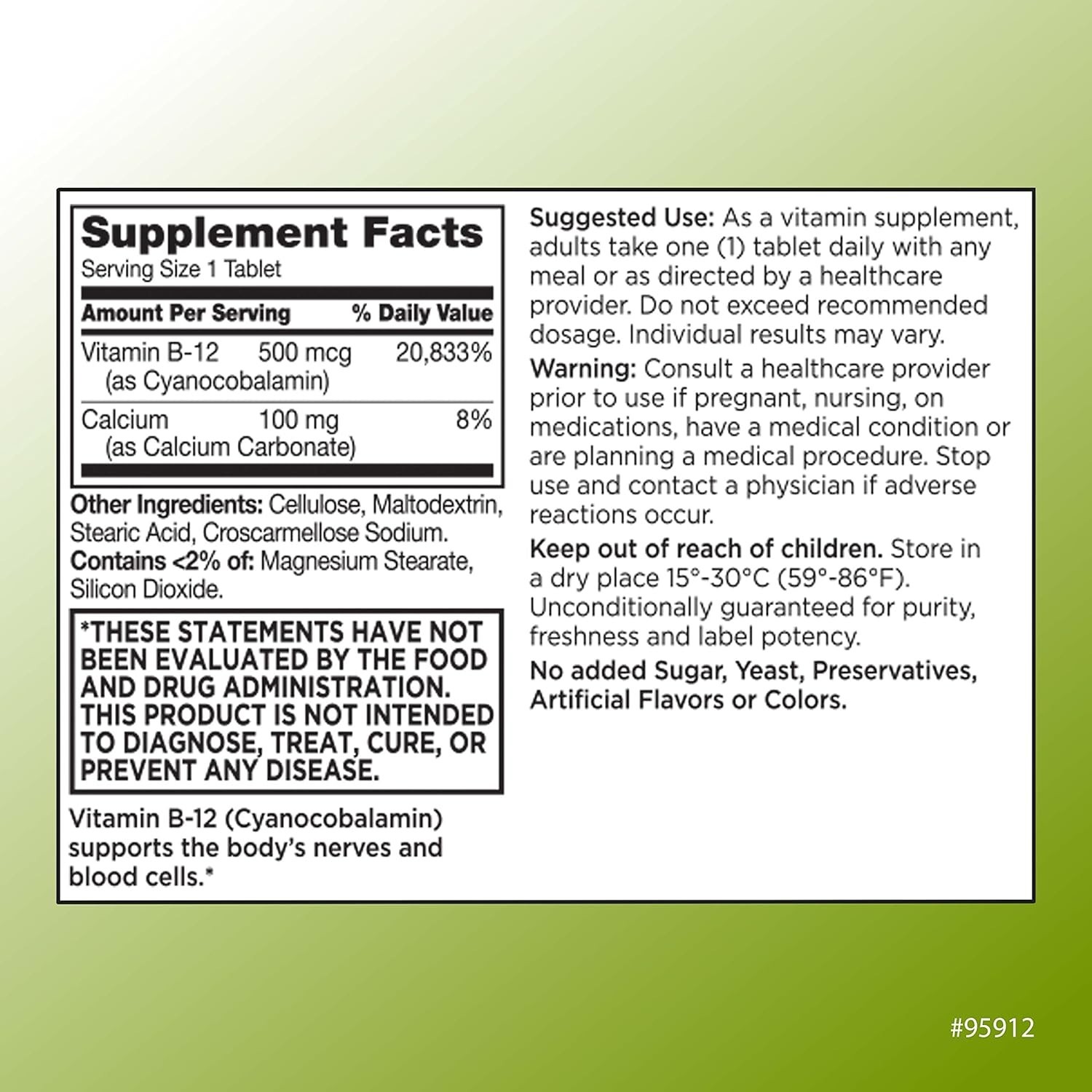 Quality Choice 500mcg Vitamin B12 Energy Support Tablets, 100 Count – Pack of 1