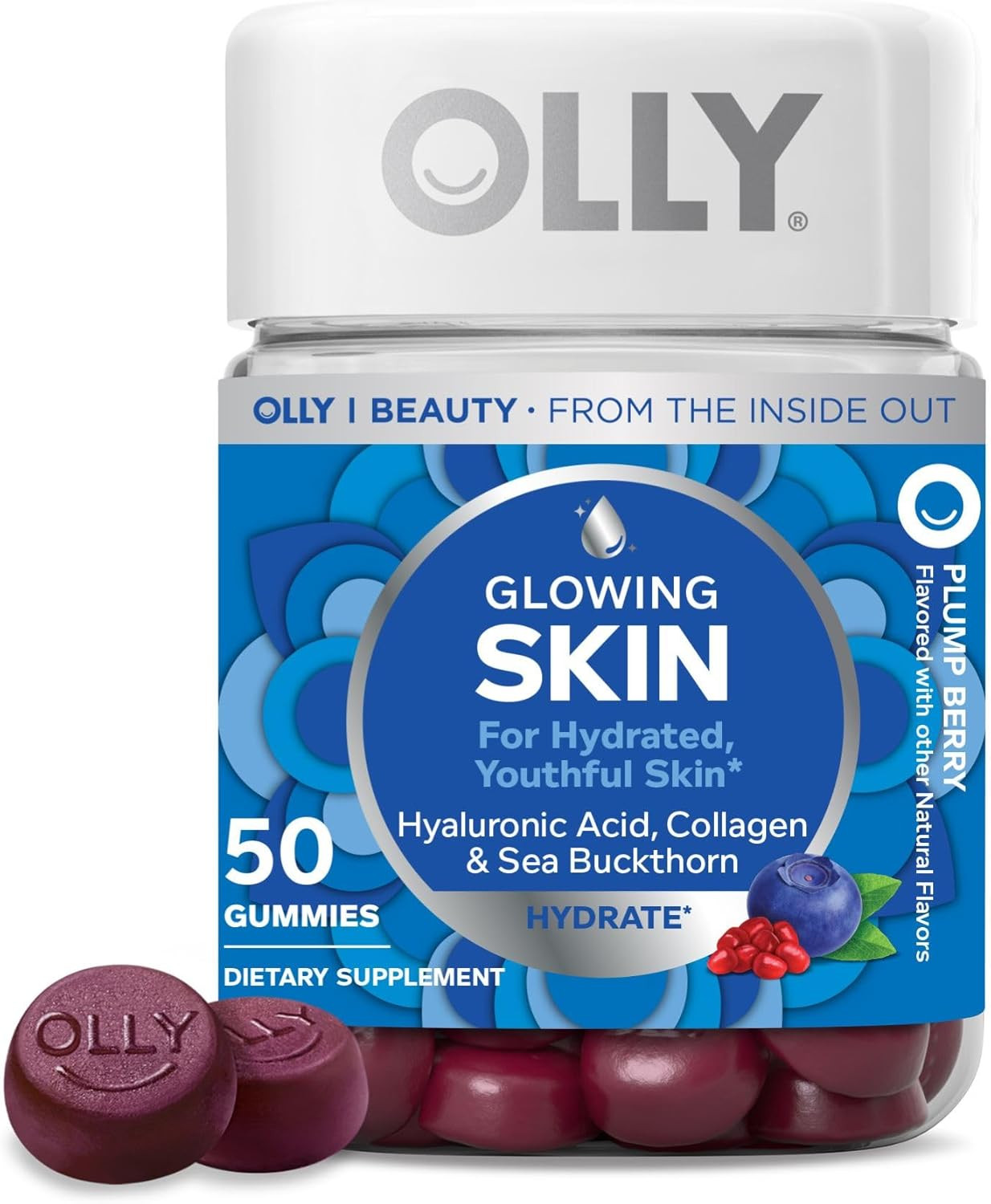 OLLY Glowing Skin Gummy, Collagen, Hyaluronic Acid, Sea Buckthorn, 50 Count