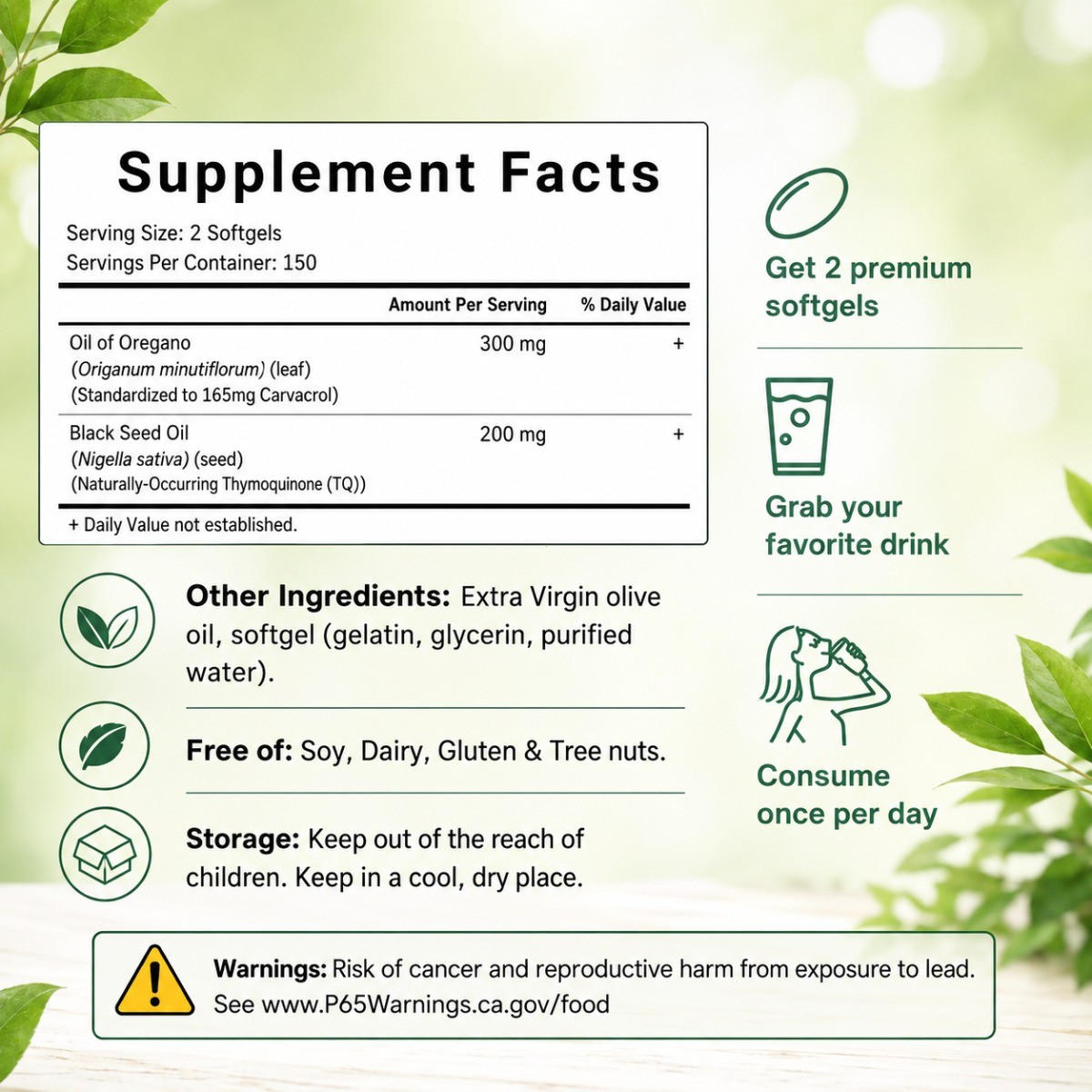 Micro Ingredients Oregano Oil 6000mg + Black Seed Oil, 300 Softgels