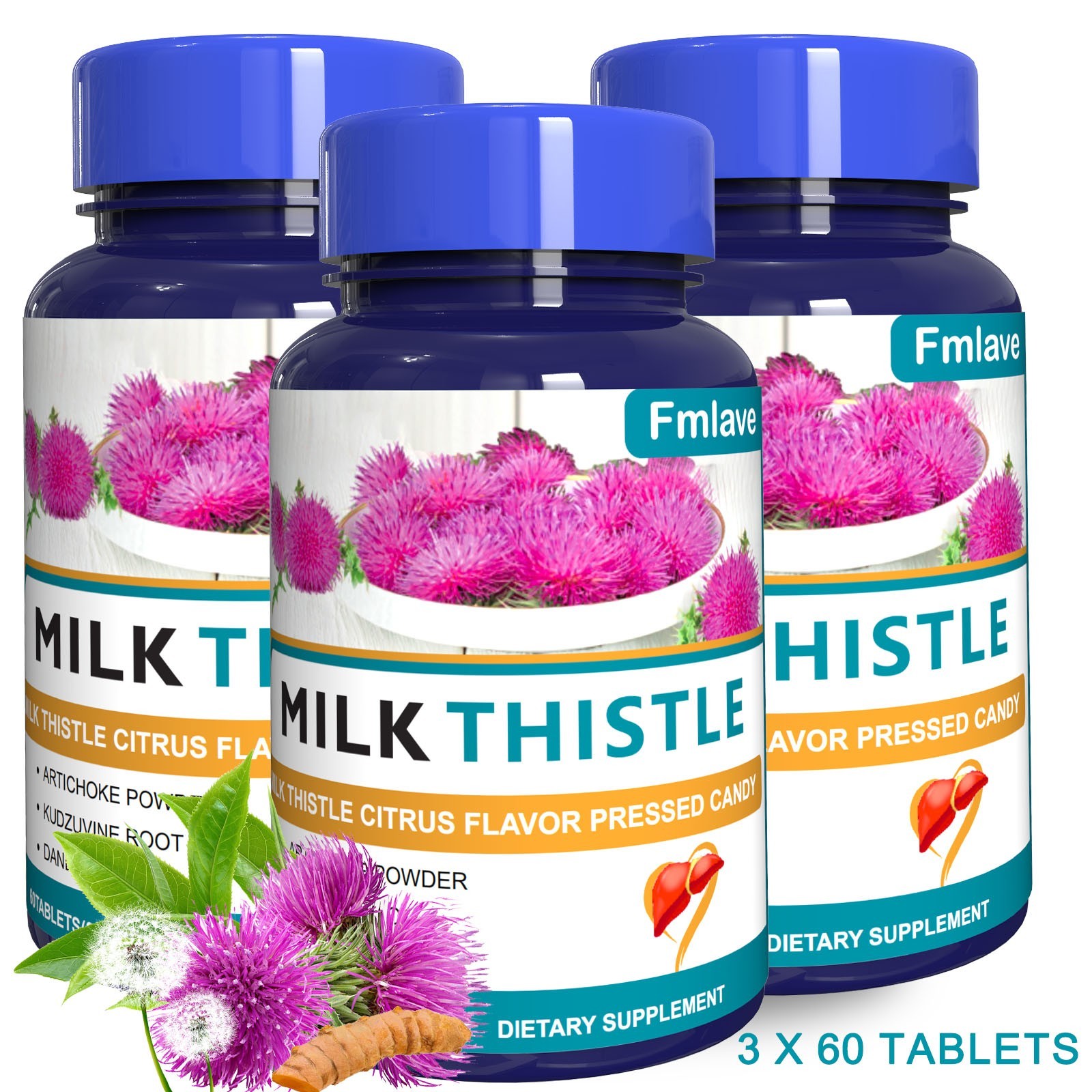 Liver Cleanse Detox Repair Formula w/Turmeric, Milk Thistle Dandelion 3pcs 180ct
