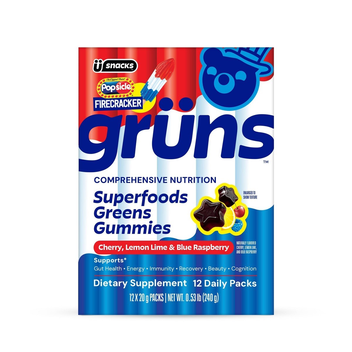 Grüns Limited Time Flavor Firecracker Low Sugar Adult Greens – 240g/12 Servings