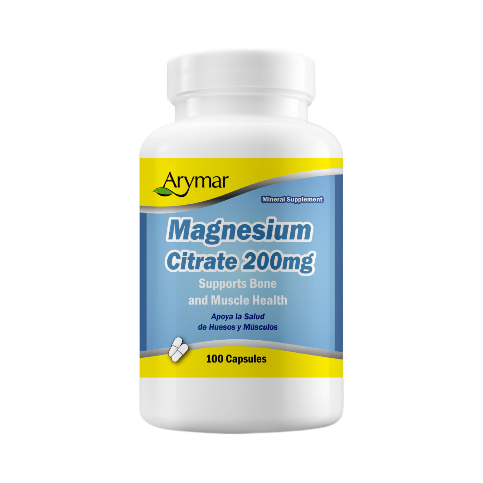 Arymar Magnesium Citrate 1250mg, 200mg Magnesium – 100 Capsules