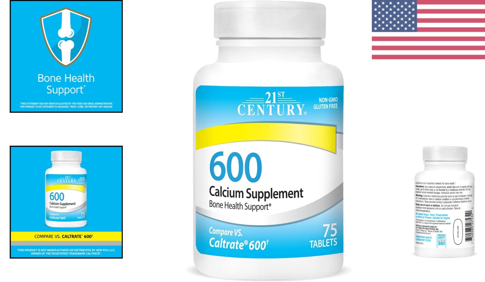 Calcium Carbonate 600mg Tablets, 75 Count – Trusted Bone Strength Support