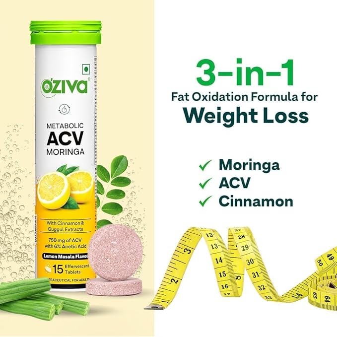 OZiva ACV Moringa Tablets Effervescent Lemon Masala 180 Tablets Free shipping