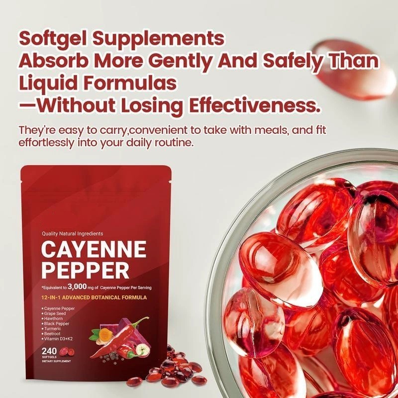 Cayenne Pepper Softgels Supplement, Supports Leg Vein, 240 Softgels /1 Bag US