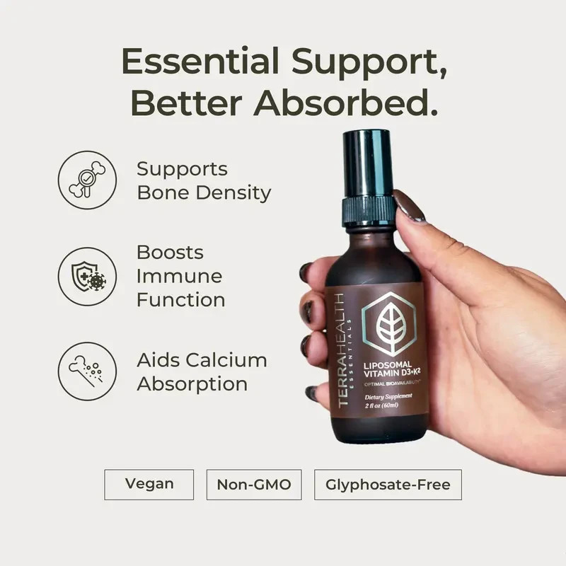 Terra Health Essentials Liposomal Vitamin D3+K2 2 fl oz – Green/Amber