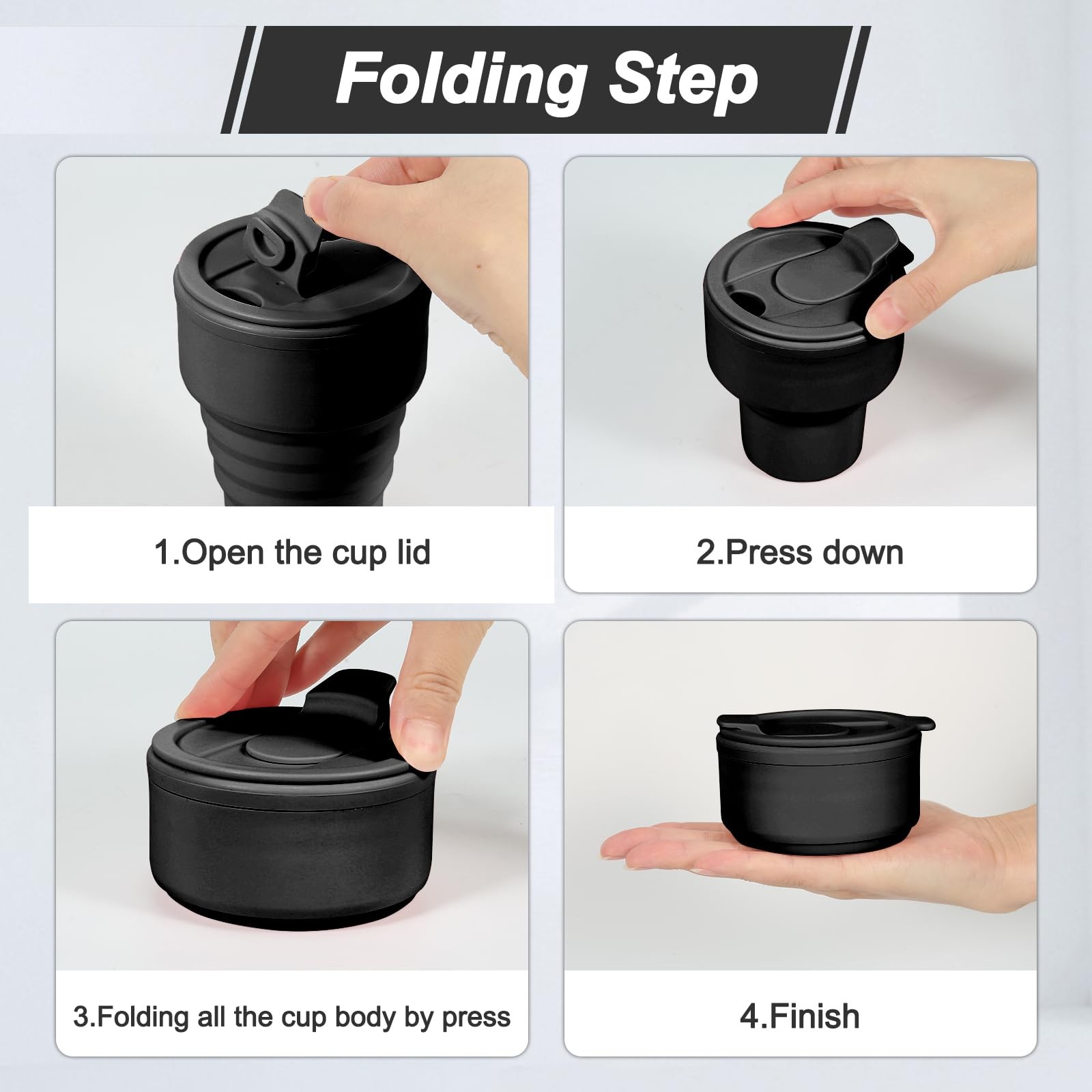 Peboms Foldable Silicone Water Bottle 13oz – Collapsible 13 Ounces, Black