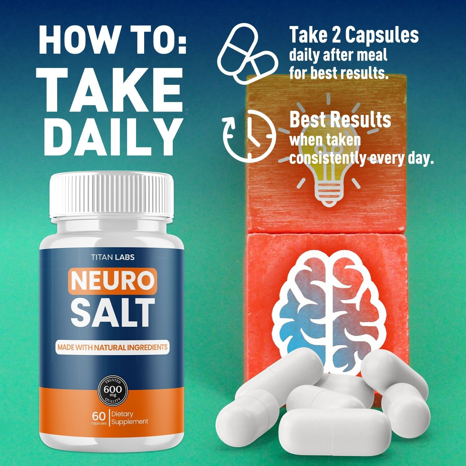 (1 Pack) Neuro Salt Nootropic All Natural Brain Supplement NeuroSalt 60 Capsules