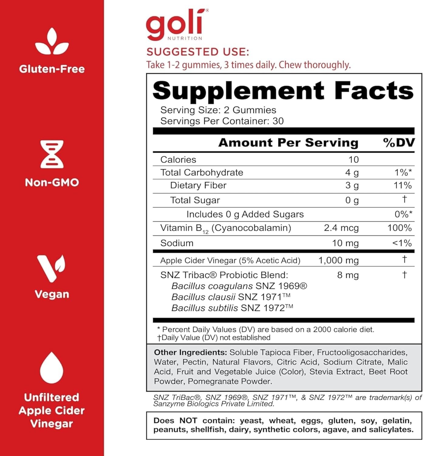 Goli Nutrition Zero Sugar Apple Cider Vinegar Sugar Free Gummies 60 Exp 07/2027
