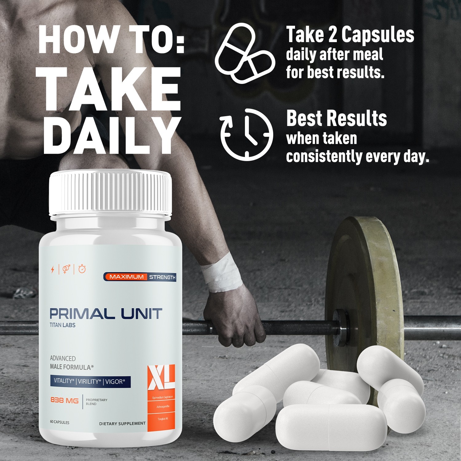 (2 Pack) Primal Unit XL Advanced Male Support Supplement PrimalUnitXL 120 Caps