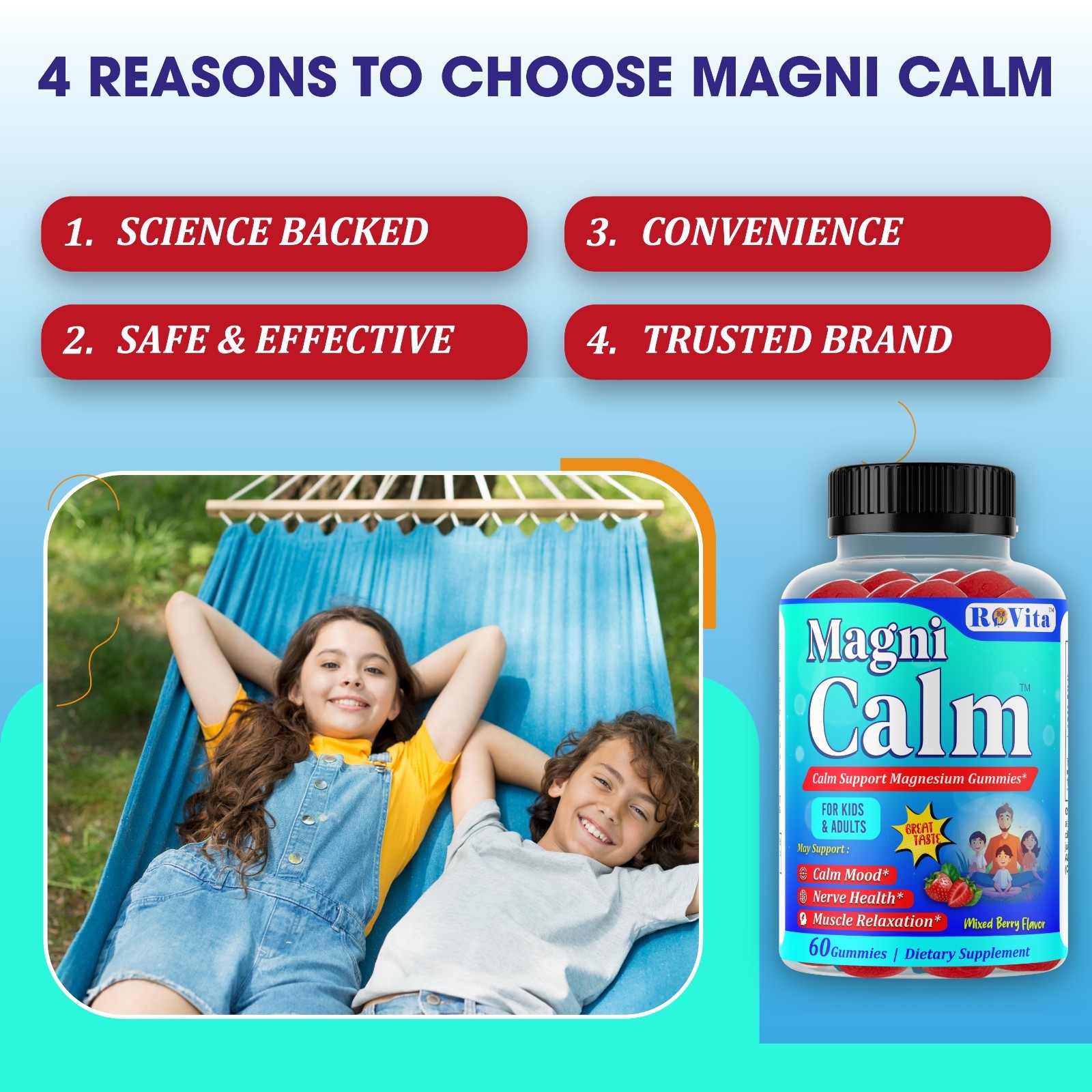 Magnesium Citrate Kids Adult Anti-Stress Gummies | Calm & Relax 60 Gummies