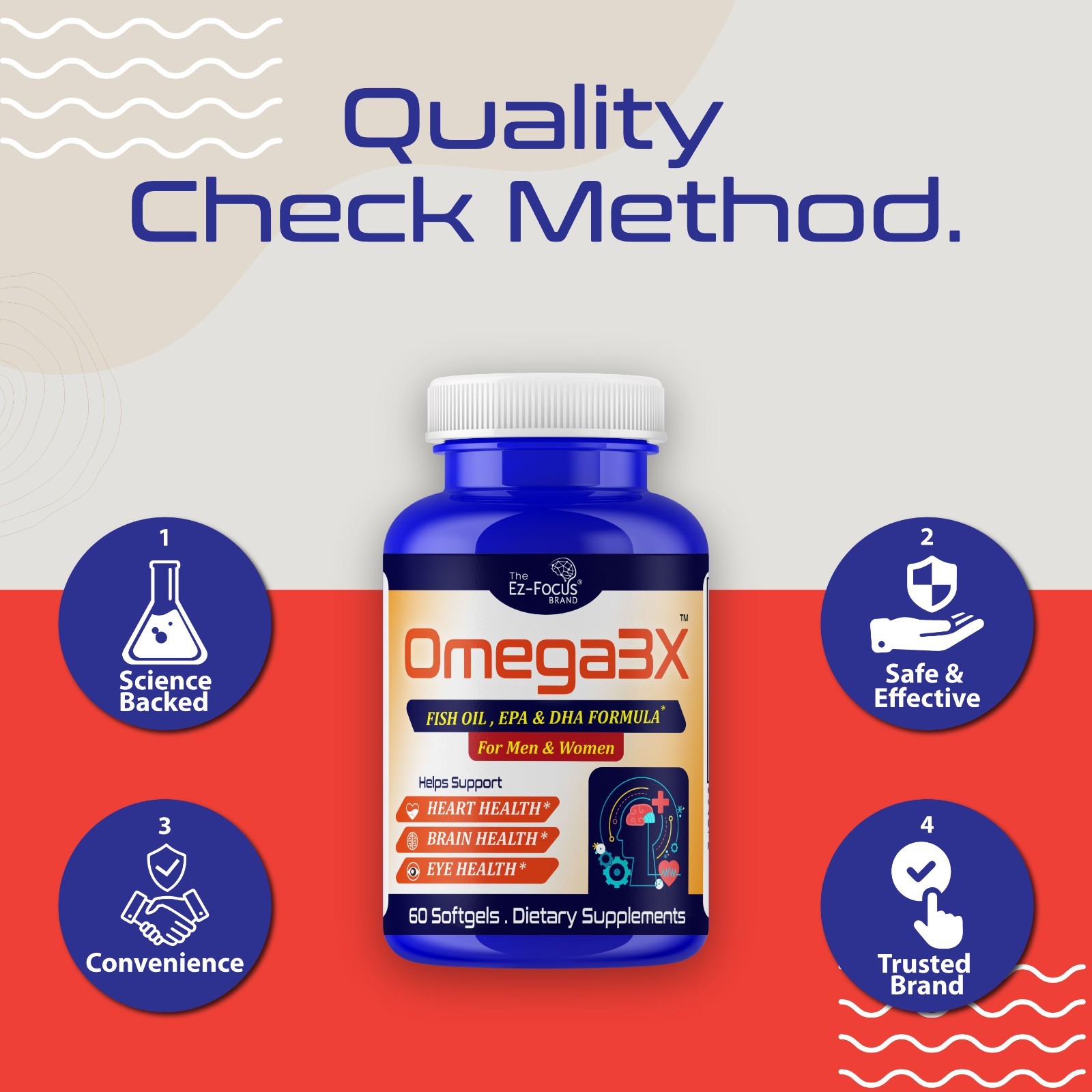 Adult Brain Booster Omega 3 Fish Oil Nootropic Brain Supplement Memory Focus 60